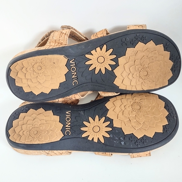 Vionic Sz 10 Sandals Ankle Strap Supportive Cork Amber Adjustable Boho - Picture 9 of 10